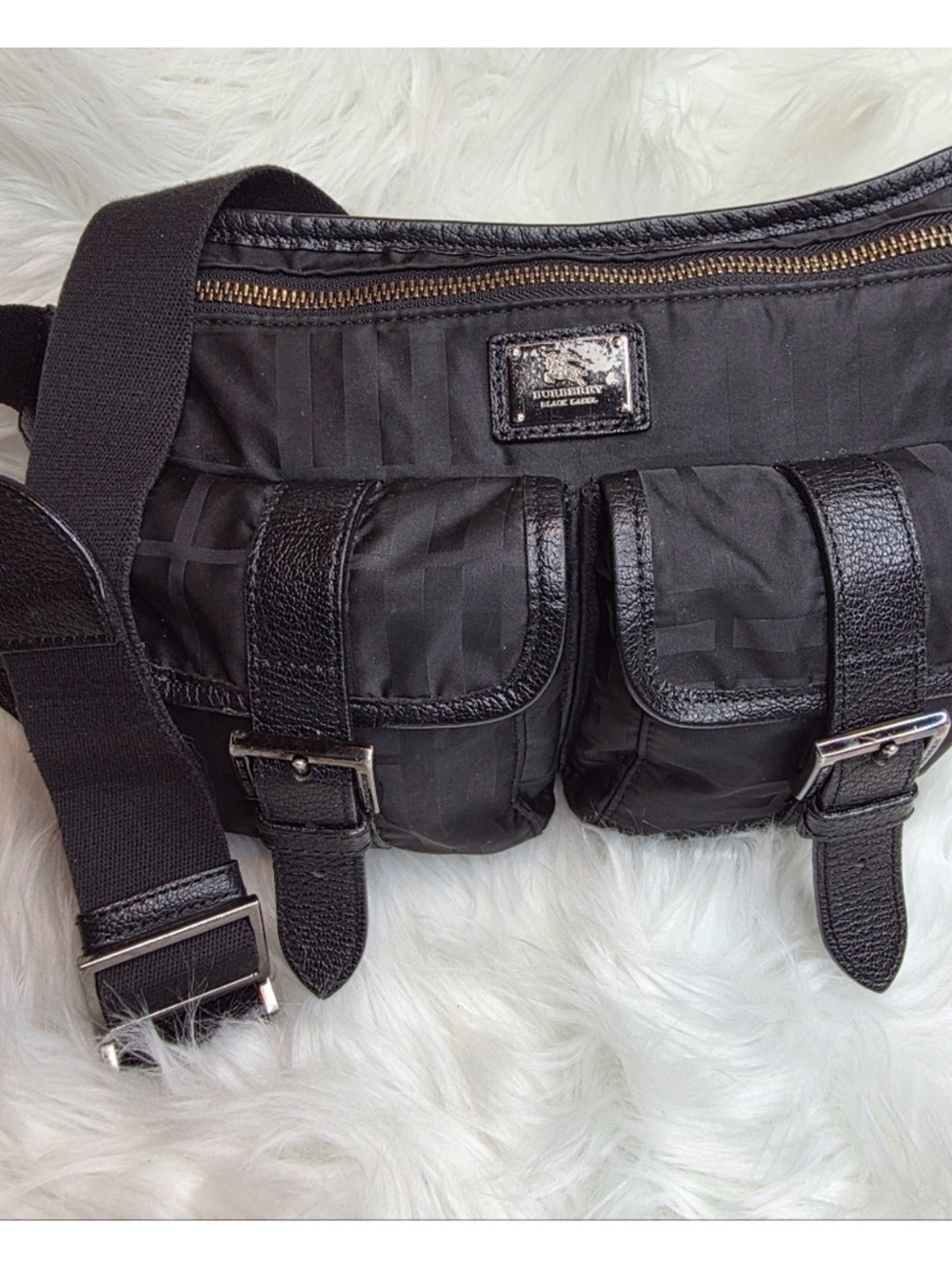 Burberry Unisex Black Label Body Belt Bag Mega Check Nylon & Leather EUC.